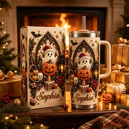 👻 Personalized Ghost Pumpkin Tumbler – Spooky, Sweet & Festive