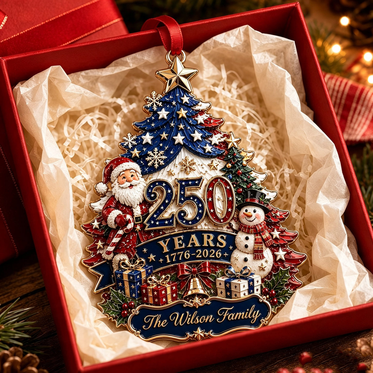 Personalized 250 Years Christmas Ornament - America Patriotic Family Christmas Tree Decor