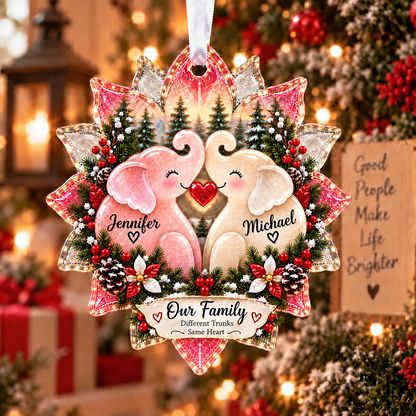 🐘 Personalized Elephant Family Sea Glass Style Christmas Ornament