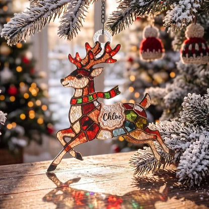 Personalized Christmas-themed Stained Glass Ornament – Custom Name Suncatcher Tree Decoration 🌈