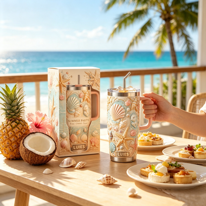 🏖️Personalized Seashell Summer Beach 40oz Handle Tumbler🌴🌊