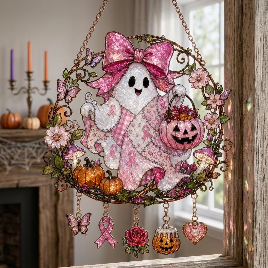 🎀 Pink Ghost Halloween Suncatcher 👻
