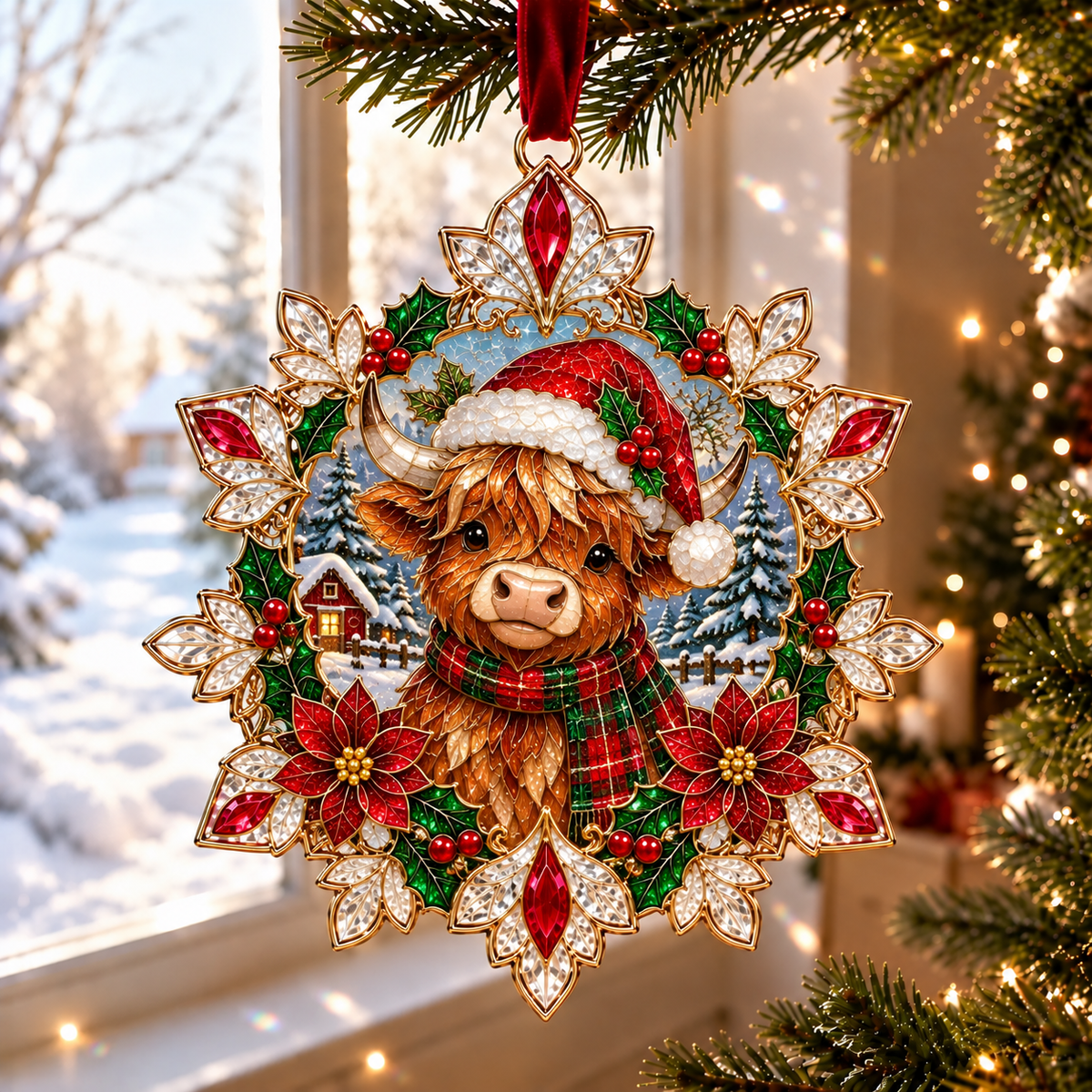 Stained Glass Style Sea Glass Christmas Ornament – Holiday Animal Hanging Decoration 🦩🦋🐮