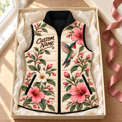 🌸 Her Name in Bloom — Personalized Hummingbird Down Vest