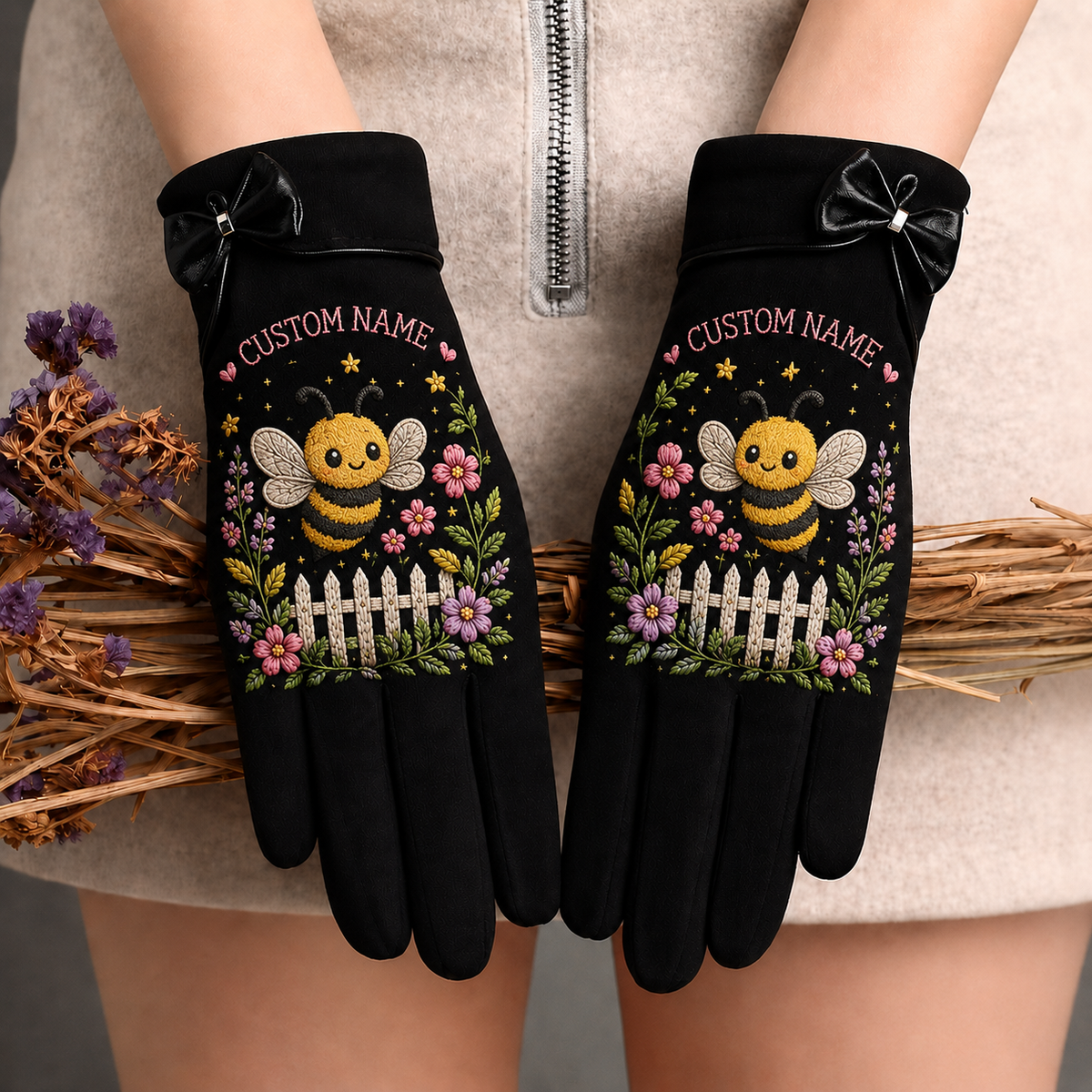 🌿 Personalized Floral Gardening Embossed Gloves –  Perfect Gift For Her🌸