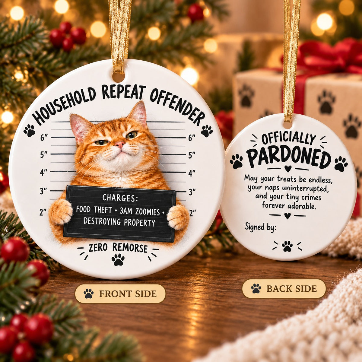 😼Customizable Name Cat Mugshot Ornament Collection