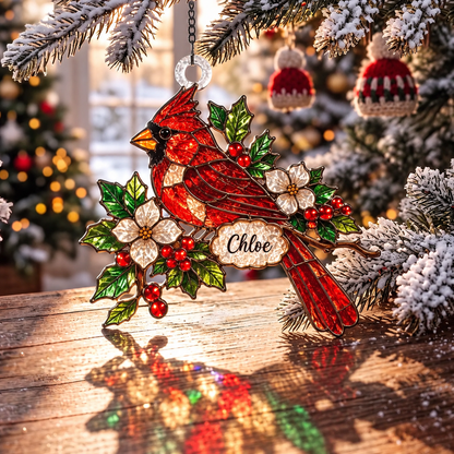 Personalized Christmas-themed Stained Glass Ornament – Custom Name Suncatcher Tree Decoration 🌈
