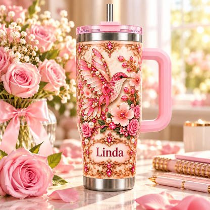 💗 Personalized Pink Hummingbird Tumbler – Made Just For Her