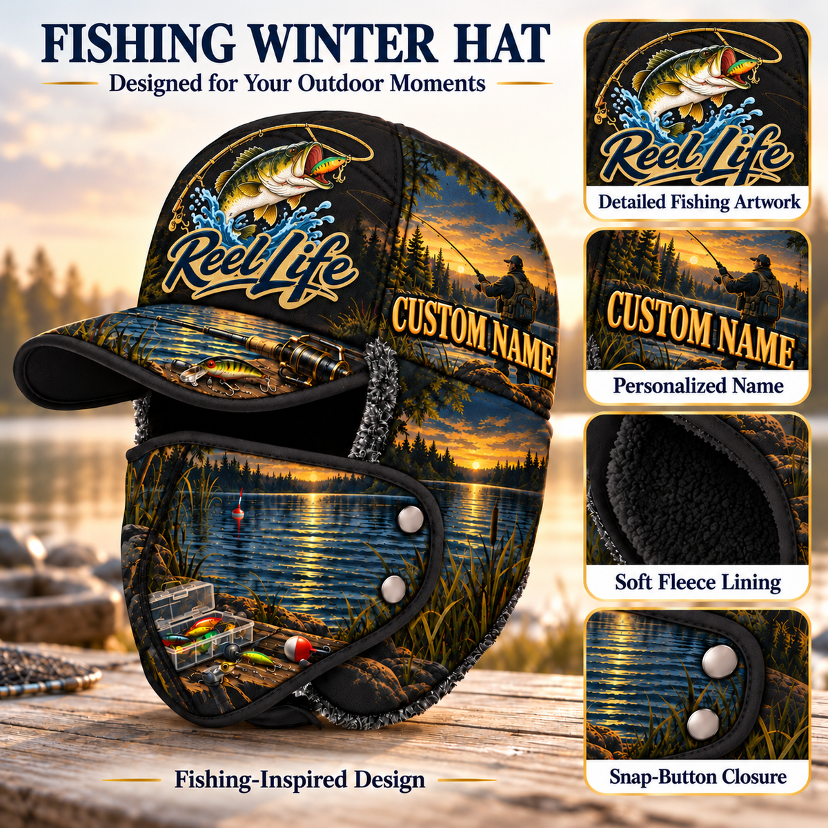 Personalized Fishing Winter Hat – Warm Windproof Outdoor Trapper Hat 🎣❄️