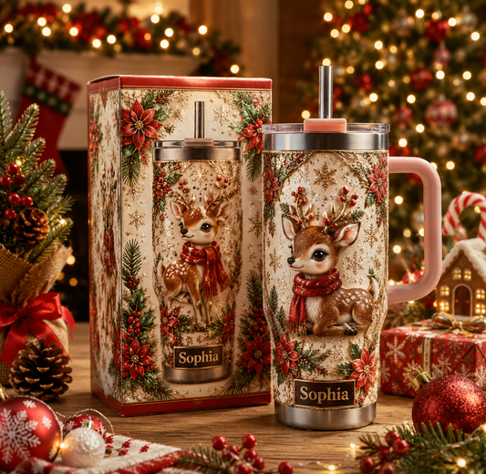🦌 Personalized Christmas Deer Tumbler - Gift Cup For Her
