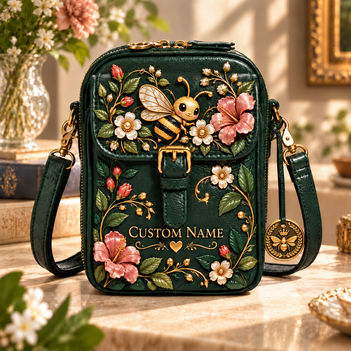Personalized Hummingbird Crossbody Bag - Custom Name Floral RFID Shoulder Bag 🎁✨