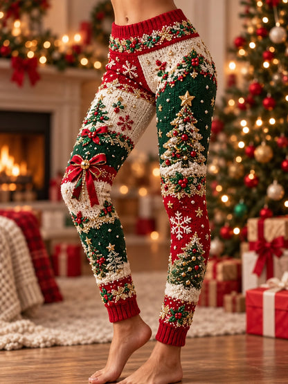 Women's Christmas Print Knitted Winter Loungewear Warm Leggings