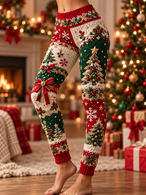 Women's Christmas Print Knitted Winter Loungewear Warm Leggings