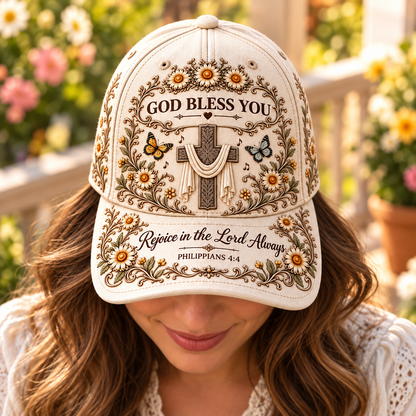 God Bless You Floral Cross Baseball Cap – Bible Verse Christian Gift