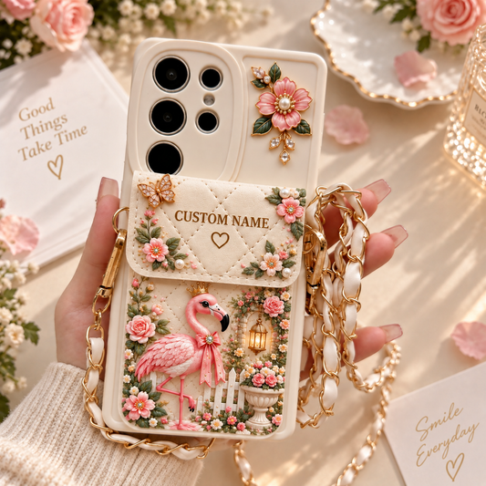 🌸 Personalized Garden Samsung Phone Case – Custom Name Floral Crossbody Case