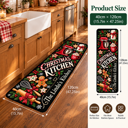 Personalized Christmas Kitchen Mat – Custom Name Holiday Anti-Fatigue Rug 🎄🍪