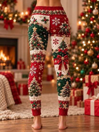 Women's Christmas Print Knitted Winter Loungewear Warm Leggings