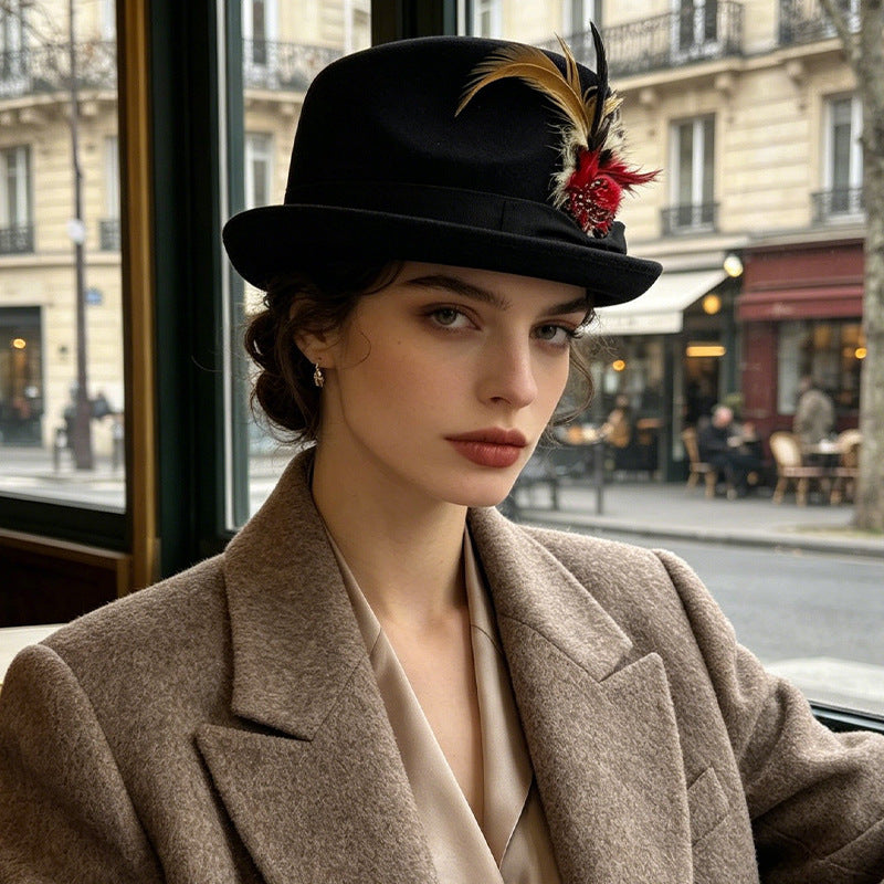 🎩 Instant Outfit Upgrade! Women’s Vintage Feather Fedora Hat ✨