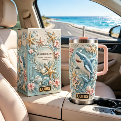 🦈 Personalized Summer Beach Shark Tumbler – Ocean Vibes in Every Sip