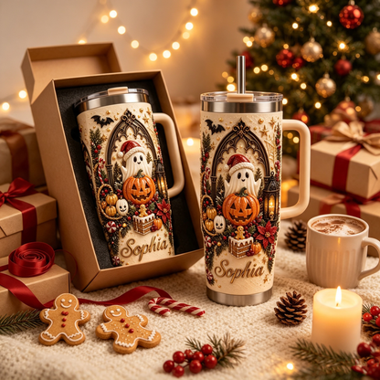 👻 Personalized Ghost Pumpkin Tumbler – Spooky, Sweet & Festive