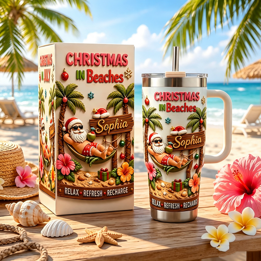 🎅Personalized Beaches Santa Claus Tumbler - Christmas in Beaches