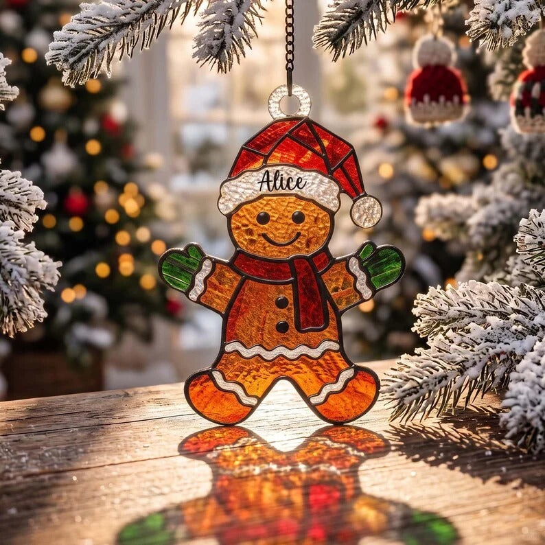 Personalized Christmas-themed Stained Glass Ornament – Custom Name Suncatcher Tree Decoration 🌈