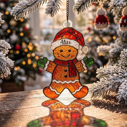 Personalized Christmas-themed Stained Glass Ornament – Custom Name Suncatcher Tree Decoration 🌈