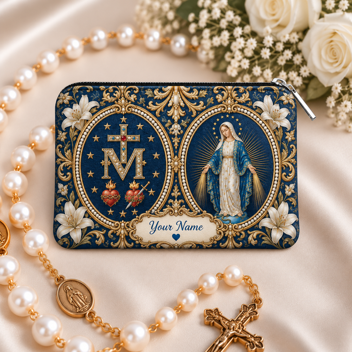 💙 Personalized Virgin Mary Zipper Pouch – A Meaningful Faith Gift for Her