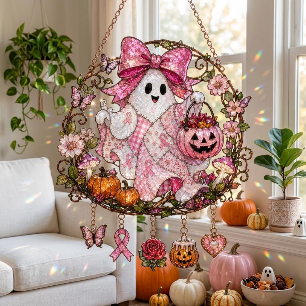 🎀 Pink Ghost Halloween Suncatcher 👻