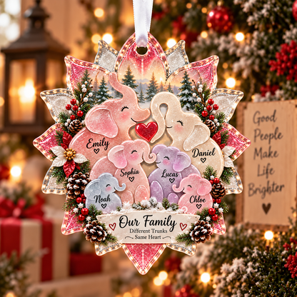 🐘 Personalized Elephant Family Sea Glass Style Christmas Ornament