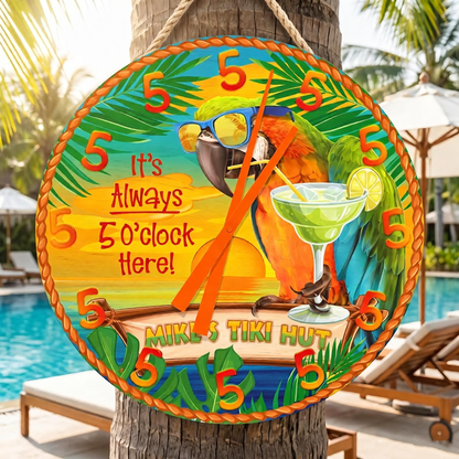 Personalized Handmade Beach Bar Parrot Clock: It's Aways 5 0'clock Here!