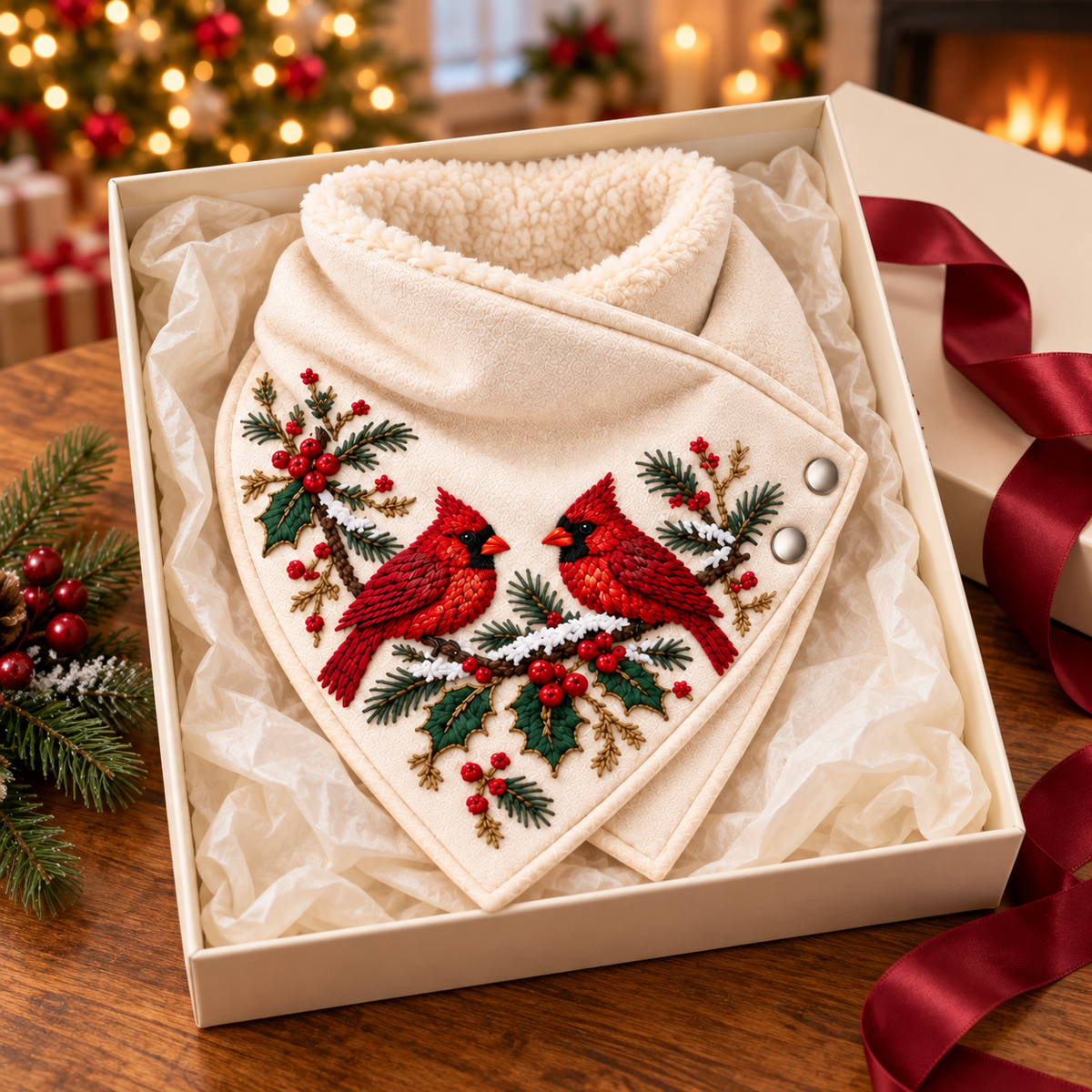 Cozy Fleece-Lined Cardinal Neck Wrap Scarf – Christmas Winter Gift 🐦🎄
