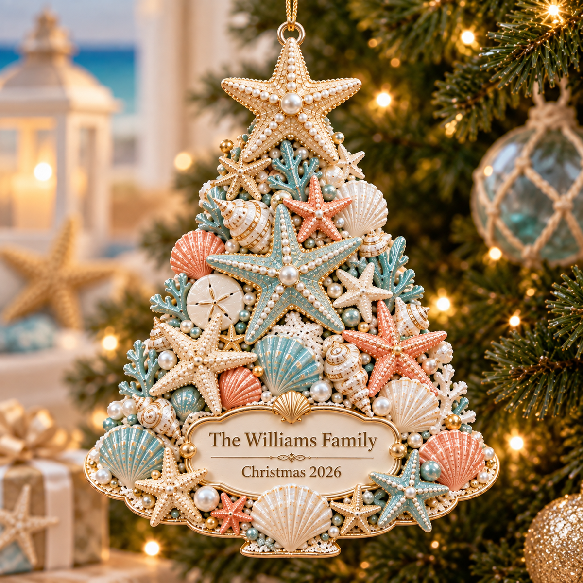 🌊 Personalized Coastal Christmas Tree Ornament