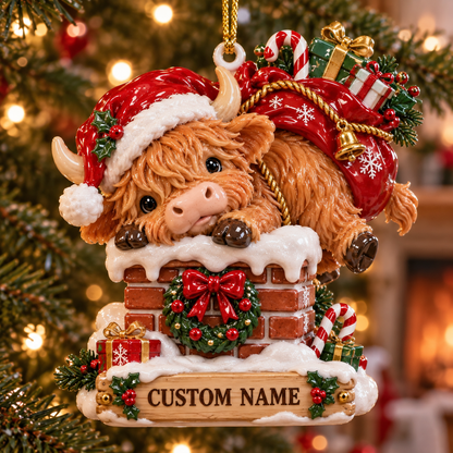 🎄 Personalized Highland Cow Christmas Ornament