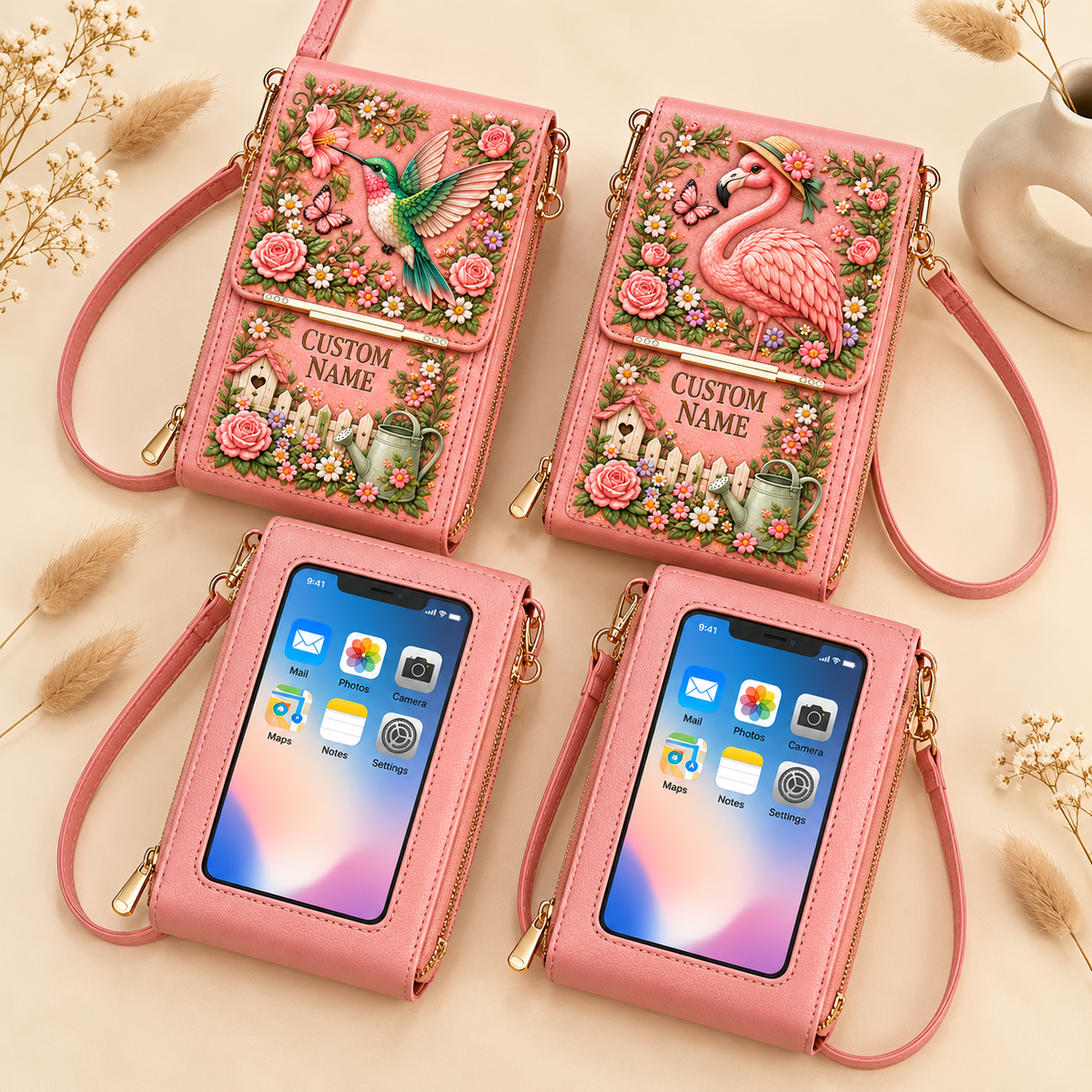 🌸 Personalized Floral Touchscreen Phone Crossbody Bag