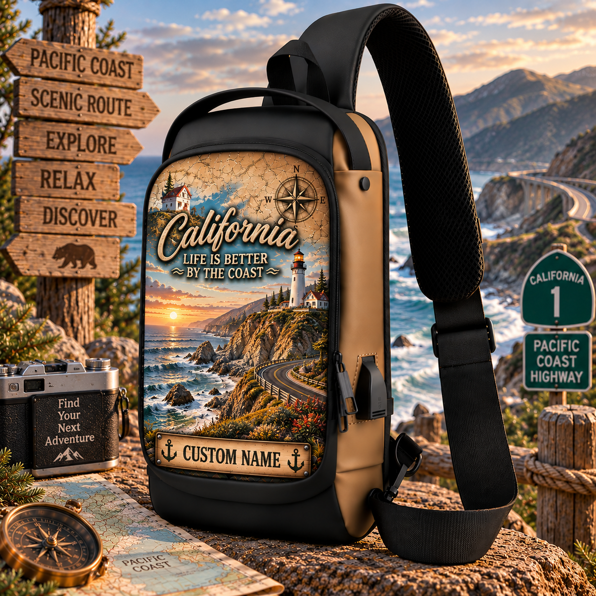 🎒 Personalized Adventure Sling Bag - Custom Name Outdoor Crossbody Chest Bag