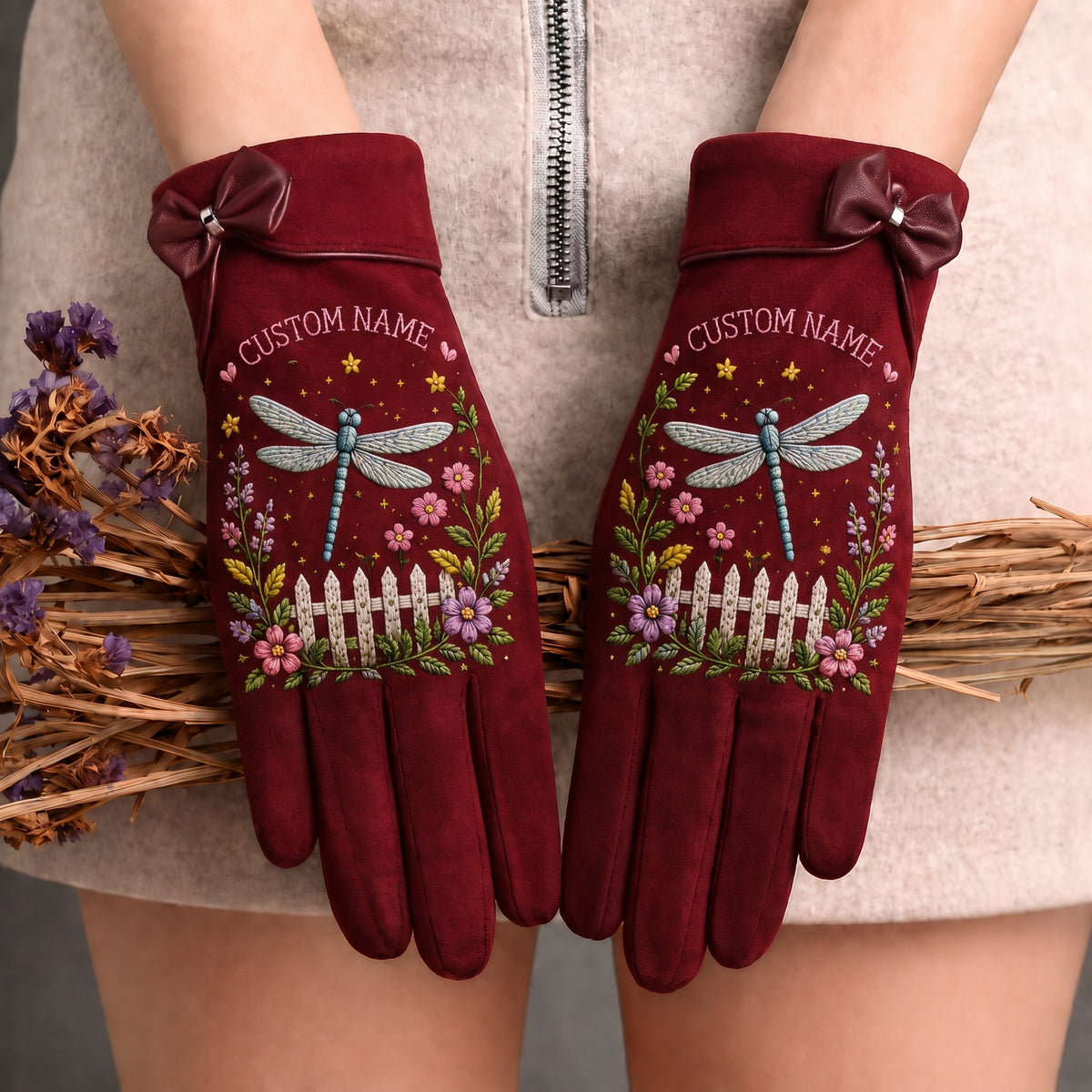 🌿 Personalized Floral Gardening Embossed Gloves –  Perfect Gift For Her🌸