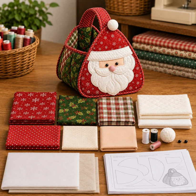 🎄Christmas Quilted Carry Basket Sewing Kit