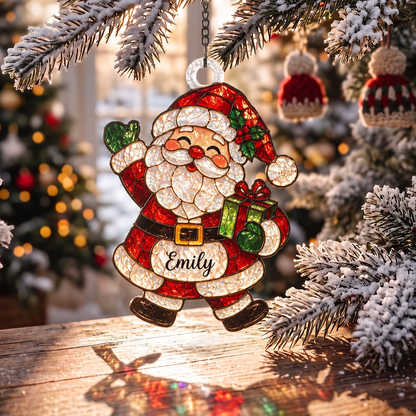 Personalized Christmas-themed Stained Glass Ornament – Custom Name Suncatcher Tree Decoration 🌈