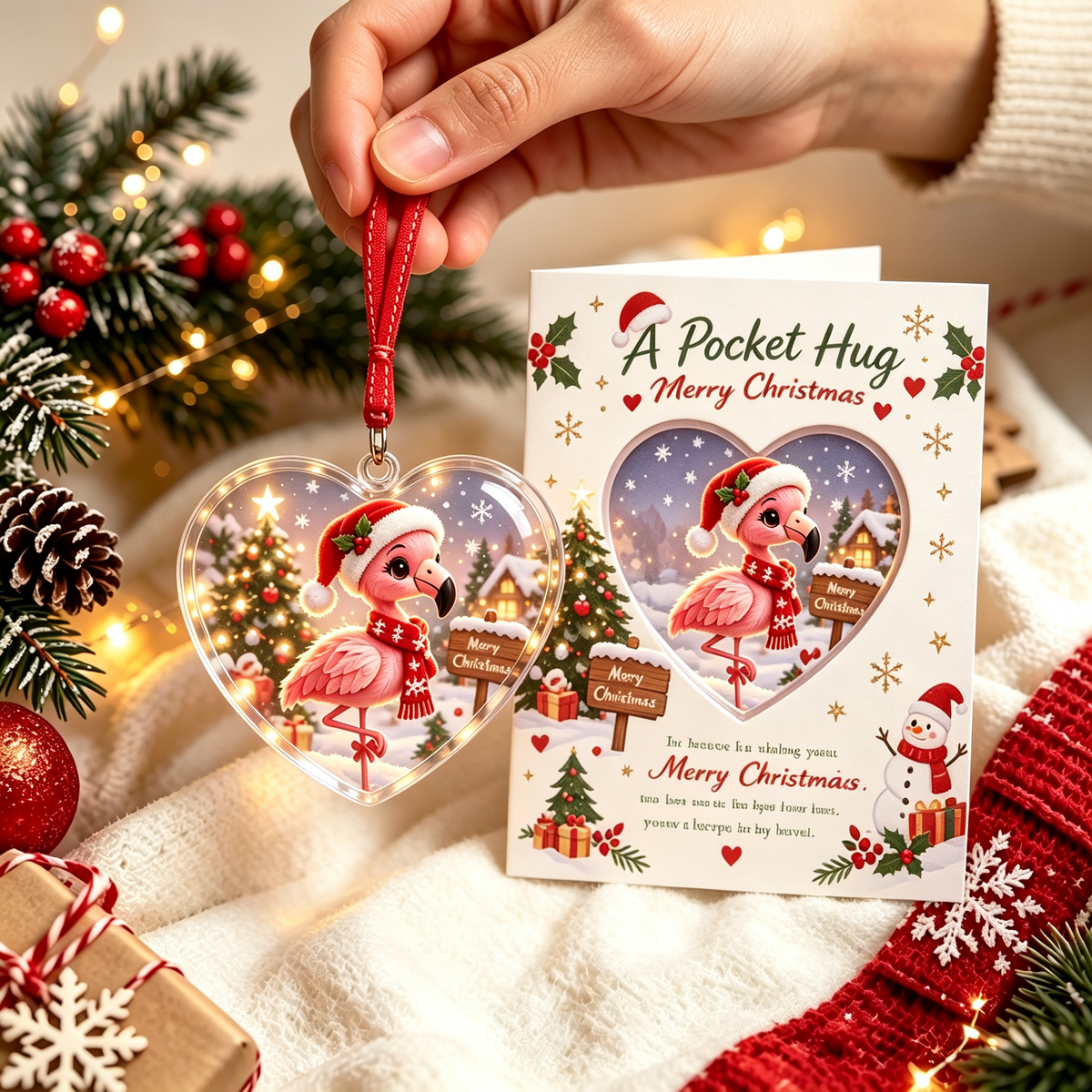 🎄 A Pocket Hug Christmas Crystal Ornament – Heart Shaped Keepsake Gift Card