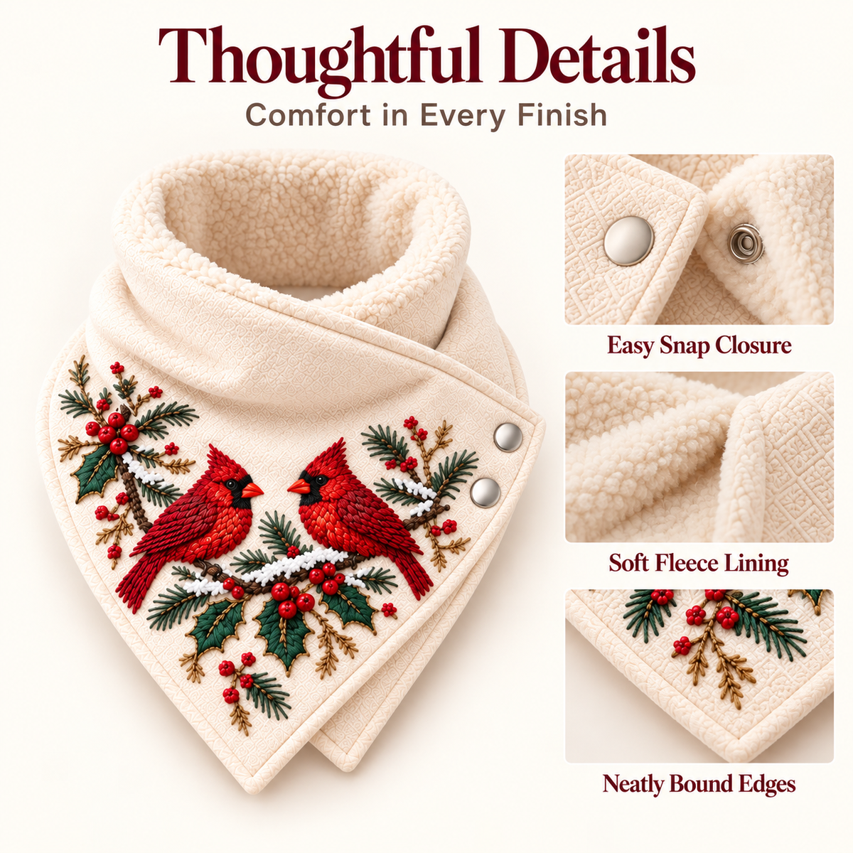 Cozy Fleece-Lined Cardinal Neck Wrap Scarf – Christmas Winter Gift 🐦🎄