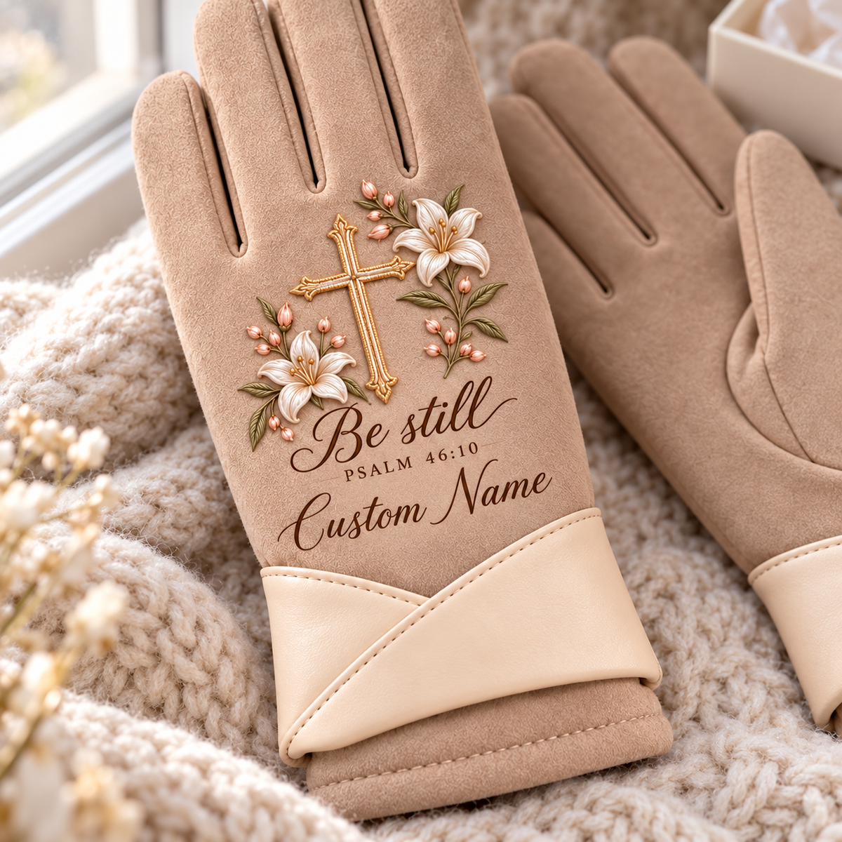 Personalized "Be Still" Winter Gloves 🤍 Custom Name Christian Gift for Her