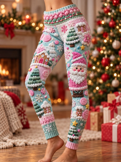 Women's Christmas Print Knitted Winter Loungewear Warm Leggings