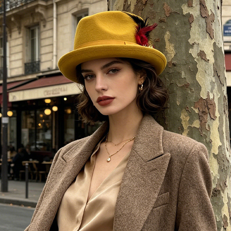 🎩 Instant Outfit Upgrade! Women’s Vintage Feather Fedora Hat ✨