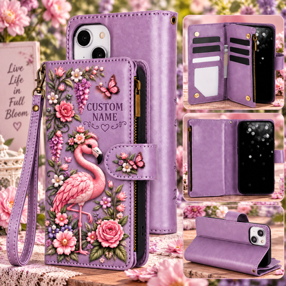 🌸 Personalized Purple Garden&Animal Wallet Phone Case