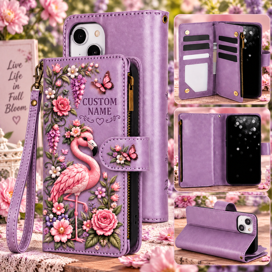 🌸 Personalized Purple Garden&Animal Wallet Phone Case