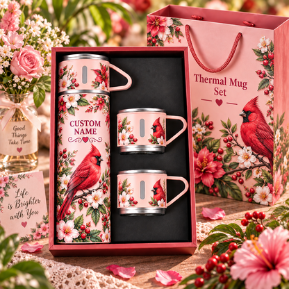 🌸 Personalized Floral Garden Thermal Bottle & Cup Gift Set