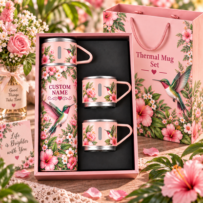 🌸 Personalized Floral Garden Thermal Bottle & Cup Gift Set