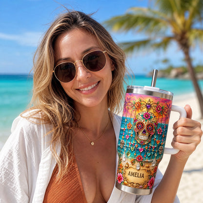 Personalized Sugar Skull Beach Tumbler With Name