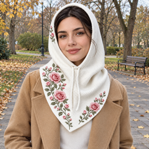🌹 Rose Garden 2-in-1 Embroidered Hooded Scarf